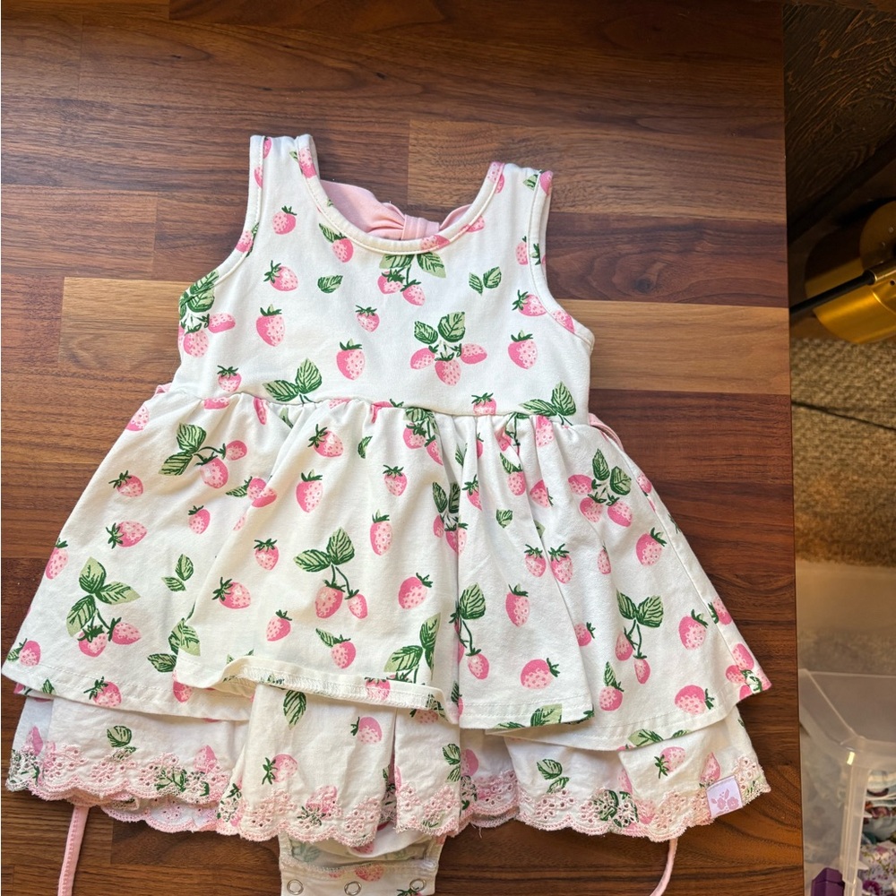 🍓💖 Sweethoney Strawberry Print Belle Bubble Dress – 2T, White with Pink Strawb